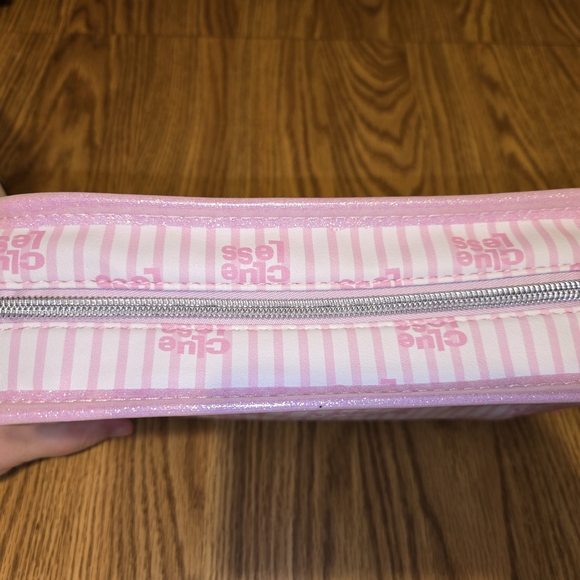 Clueless Pink and White Striped Cosmetic Bag - Picture 3 of 3